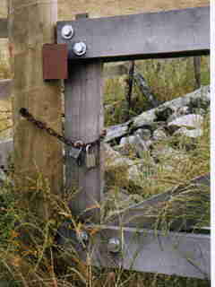 Locked gate of Lafferty Ranch